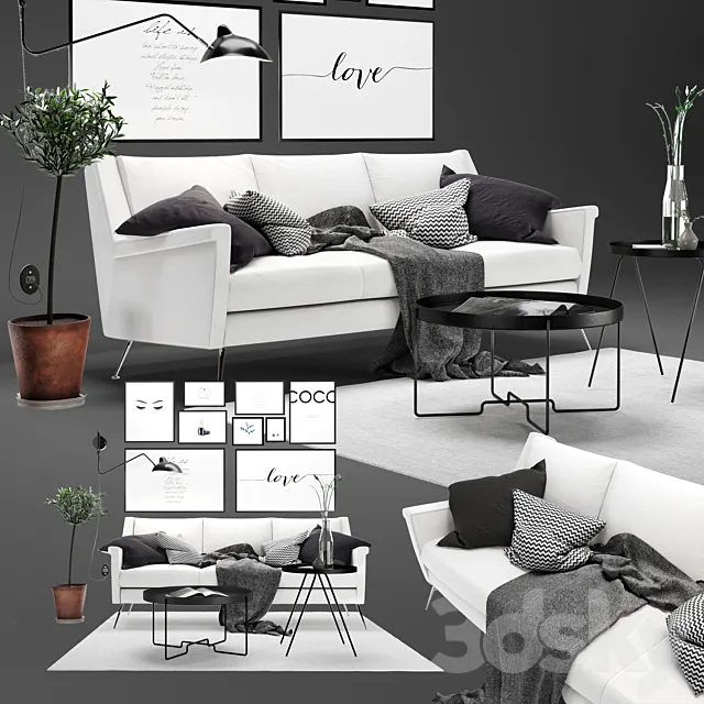Scandinavian livig set 3. West Elm Carlo sofa 3DModel Scandinavian livig set 3. West Elm Carlo sofa 3DModel