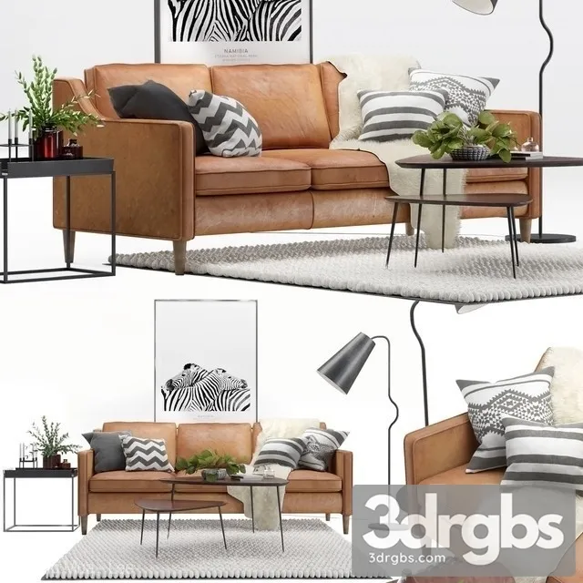 Scandinavian Livig Set West Elm Hamilton Sofa 3D Model Download