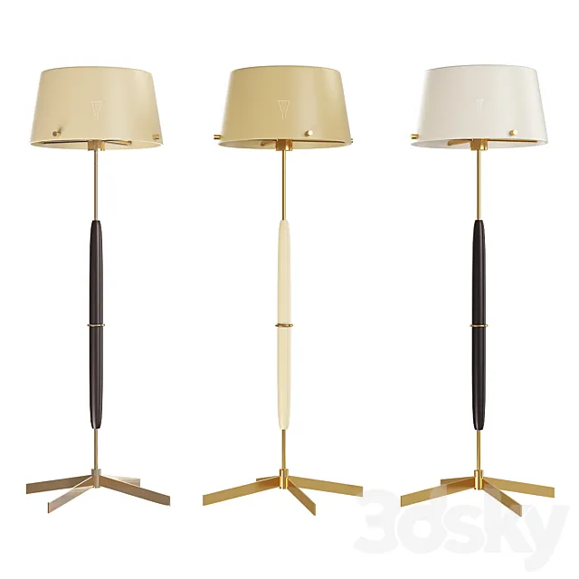 Scandinavian Midcentury Floor Lamp in Brass and Wood by Bergboms. Sweden 3DModel