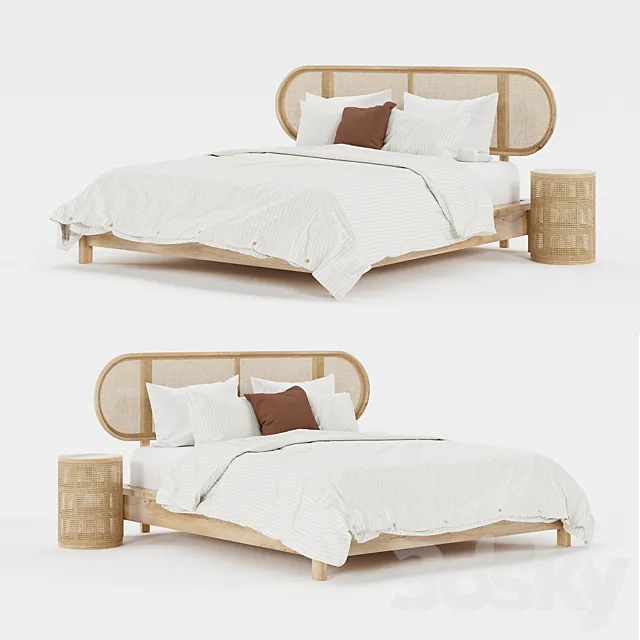 Scandinavian Rattan Bed.01 3D Model Scandinavian Rattan Bed.01 3D Model