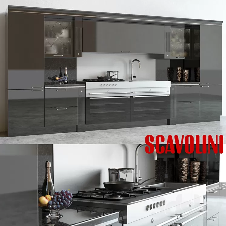 Scavolini Baccarat Kitchen Black 3D Model Scavolini Baccarat Kitchen Black 3D Model