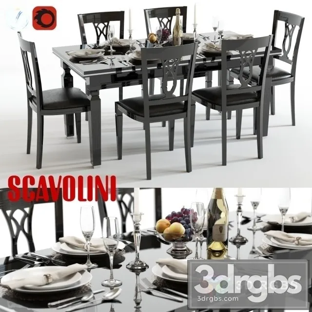 Scavolini Baccarat Table and Chairs Black 3D Model Download