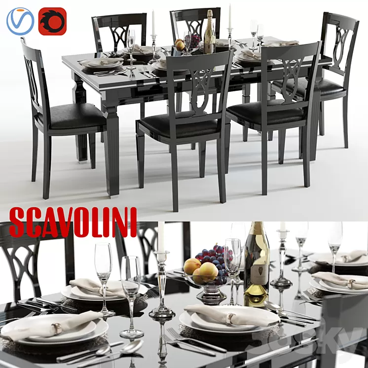 Scavolini Baccarat table and chairs Black 3D Model Scavolini Baccarat table and chairs Black 3D Model