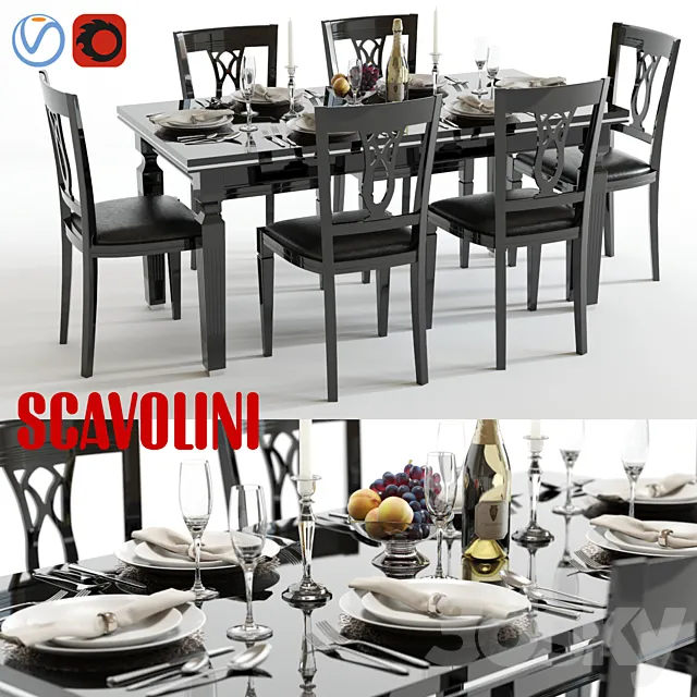 Scavolini Baccarat table and chairs Black 3DModel Scavolini Baccarat table and chairs Black 3DModel