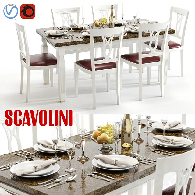 Scavolini Baccarat table and chairs White 3D Model Scavolini Baccarat table and chairs White 3D Model