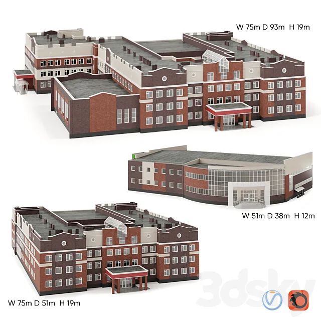 SCHOOL WITH A SWIMMING POOL 3D Model