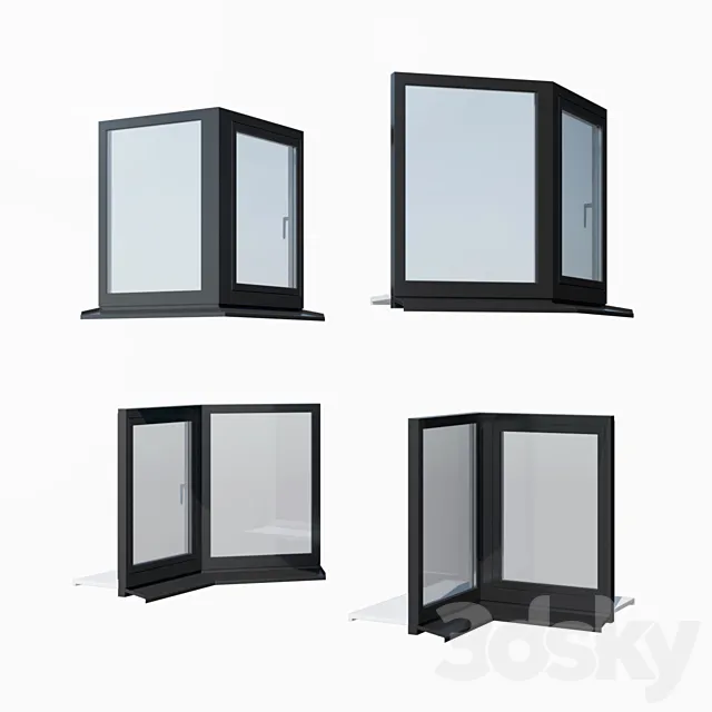 Schuco AWS 65 aluminum windows – set 3 3DModel