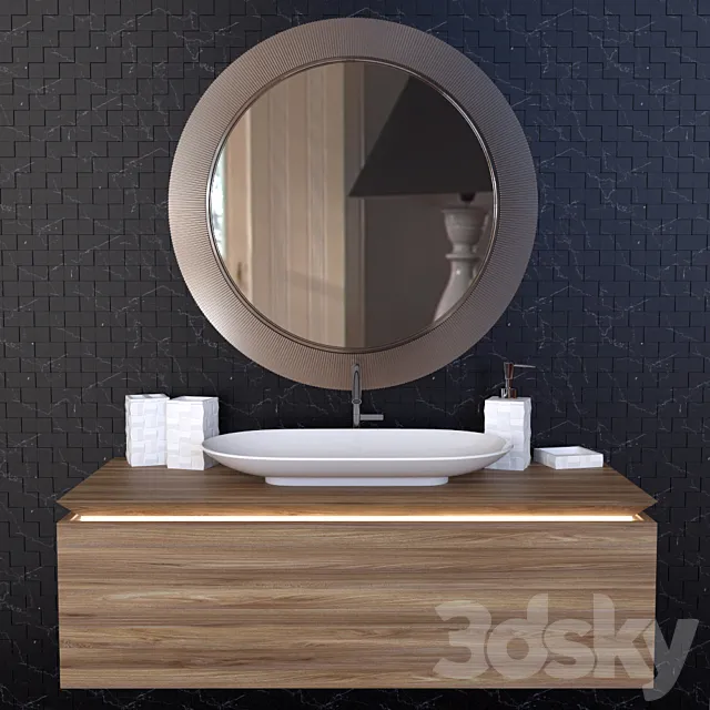 Schwarz Weiß Mosaik Badezimmer Set 3D Model Schwarz Weiß Mosaik Badezimmer Set 3D Model