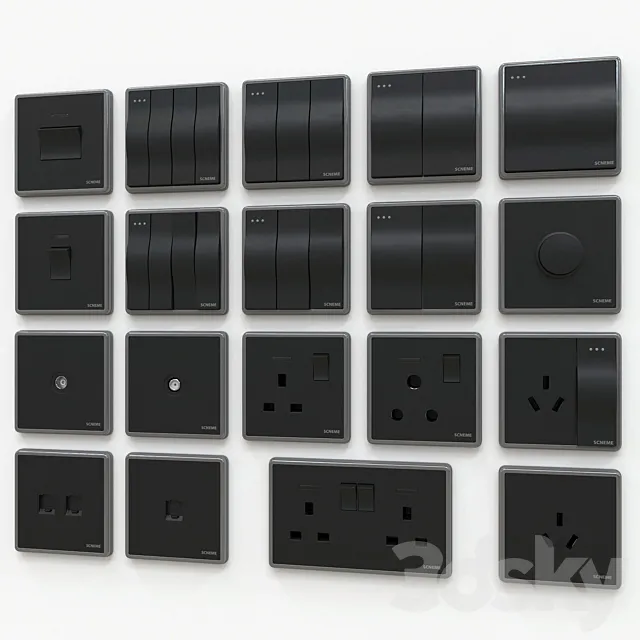 Scneme wall switches & sockets 3DModel Scneme wall switches & sockets 3DModel