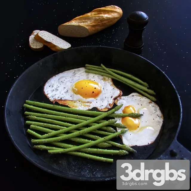 Scrambled eggs with asparagus 3D Model Download