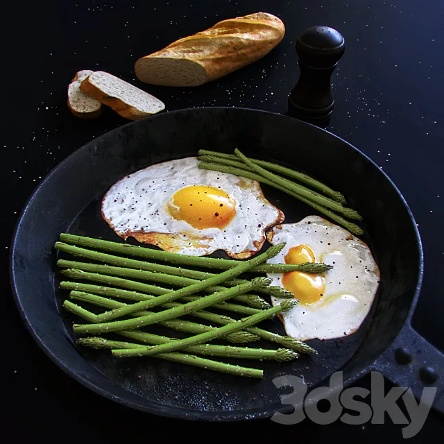 Scrambled eggs with asparagus 3DModel