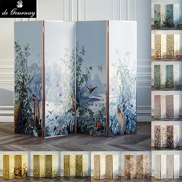 Screen covers with wallpaper De Gournay 3DModel Screen covers with wallpaper De Gournay 3DModel