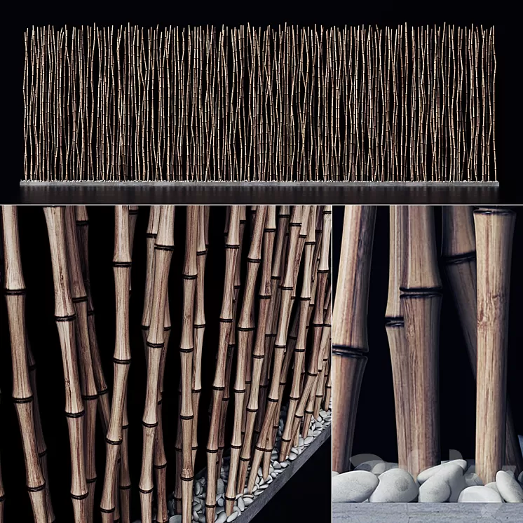 Screen long bamboo thin pebble decor n1 / Long screen made of thin bamboo branches No. 1 3D Model Screen long bamboo thin pebble decor n1 / Long screen made of thin bamboo branches No. 1 3D Model