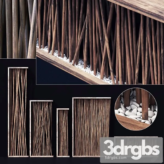 Screen Wall Branch Pebble H1 Wall Screen Made Of Branches With Pebbles 1 3D Model Download