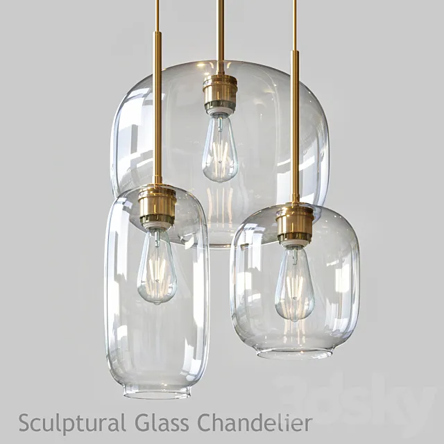 Sculptural glass chandelier 3D Model Sculptural glass chandelier 3D Model