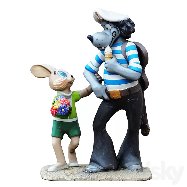 Sculpture of the characters Wolf and the Hare 3D Model
