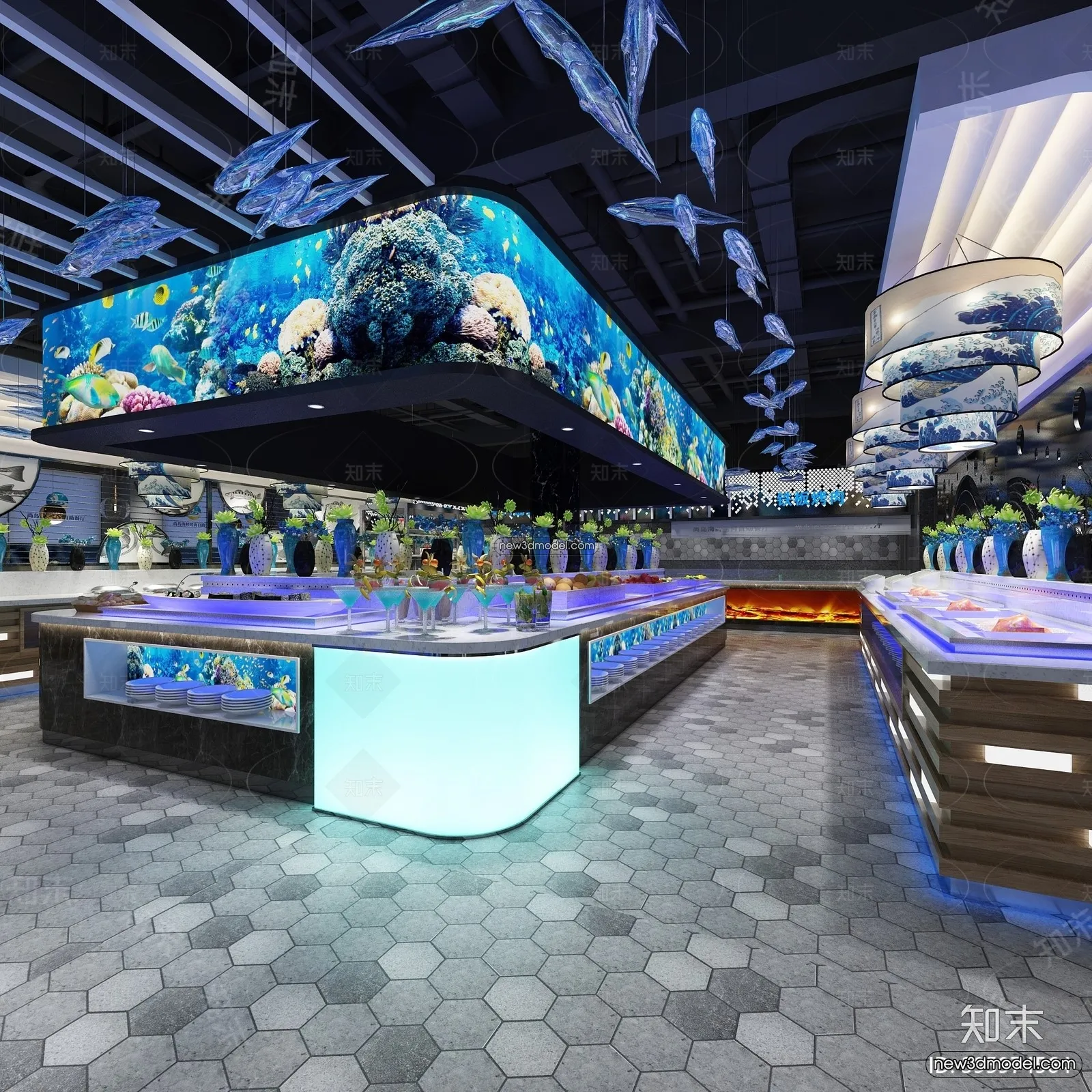 Seafood Restaurant 3D Scene – 3D Blocks – 002 – VRAY