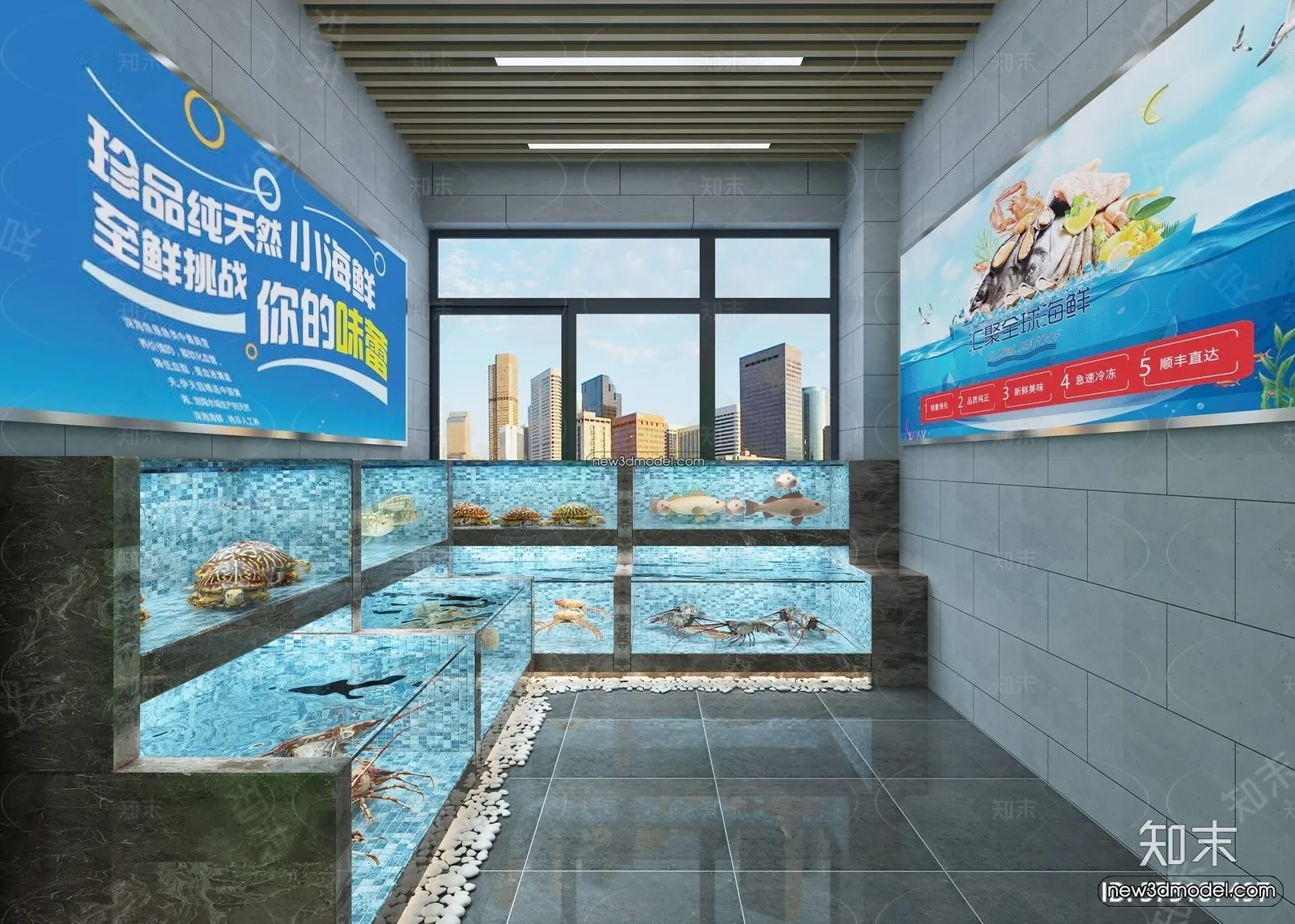 Seafood Restaurant 3D Scene – 3D Blocks – 007 – VRAY