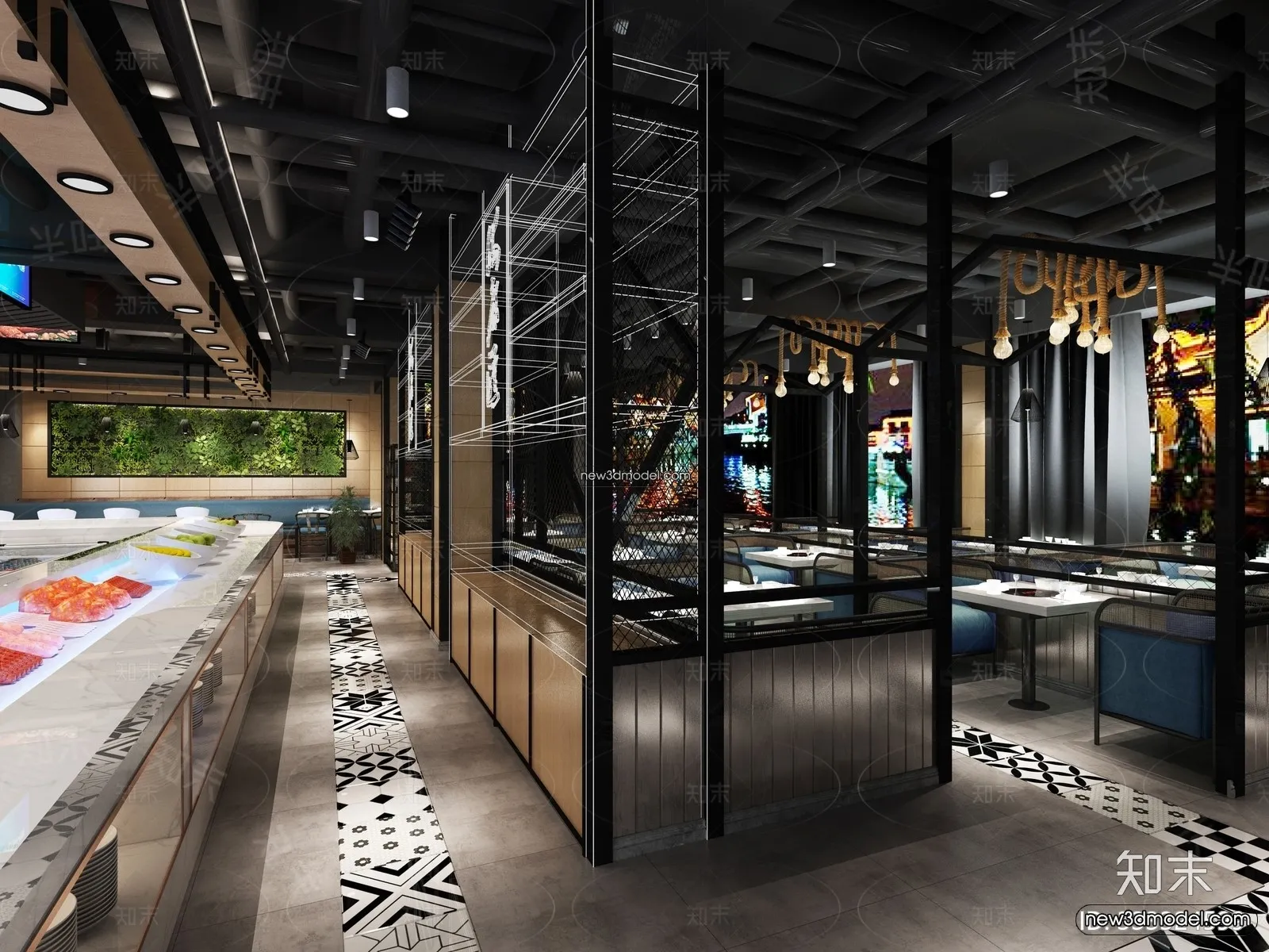 Seafood Restaurant 3D Scene – 3D Blocks – 014 – VRAY