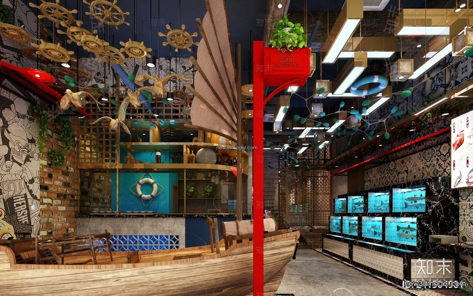 Seafood Restaurant 3D Scene – 3D Blocks – 021 – VRAY