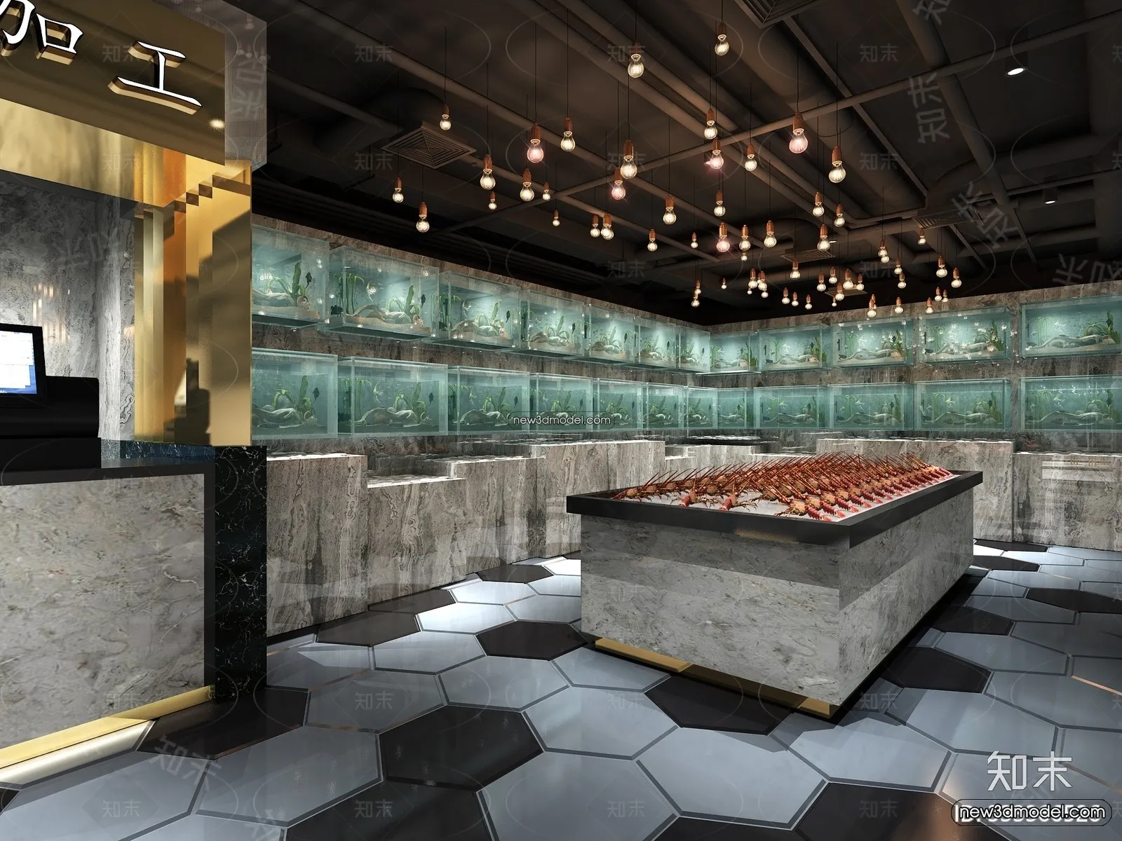 Seafood Restaurant 3D Scene – 3D Blocks – 022 – VRAY