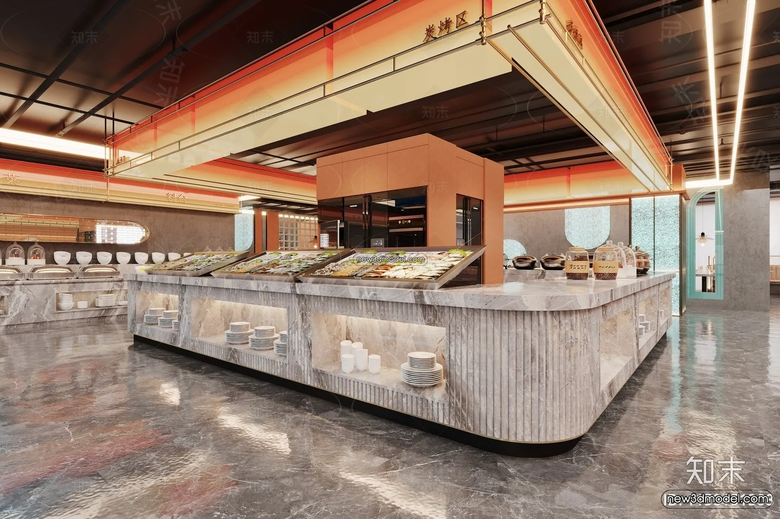 Seafood Restaurant 3D Scene – 3D Blocks – 034 – VRAY