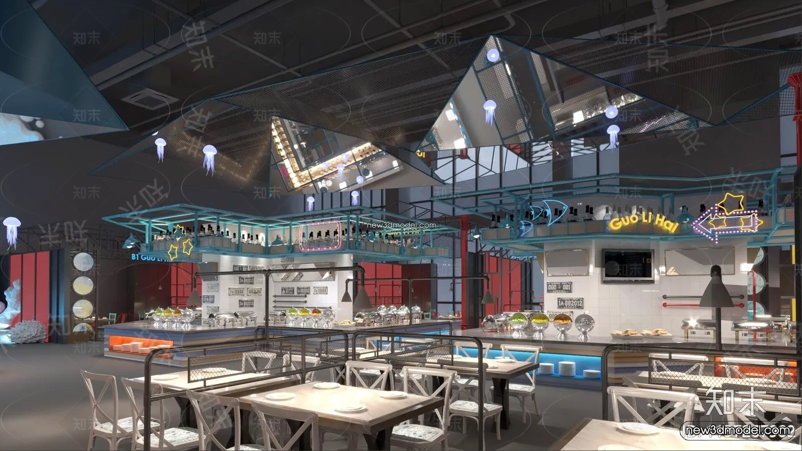 Seafood Restaurant 3D Scene – 3D Blocks – 042 – VRAY