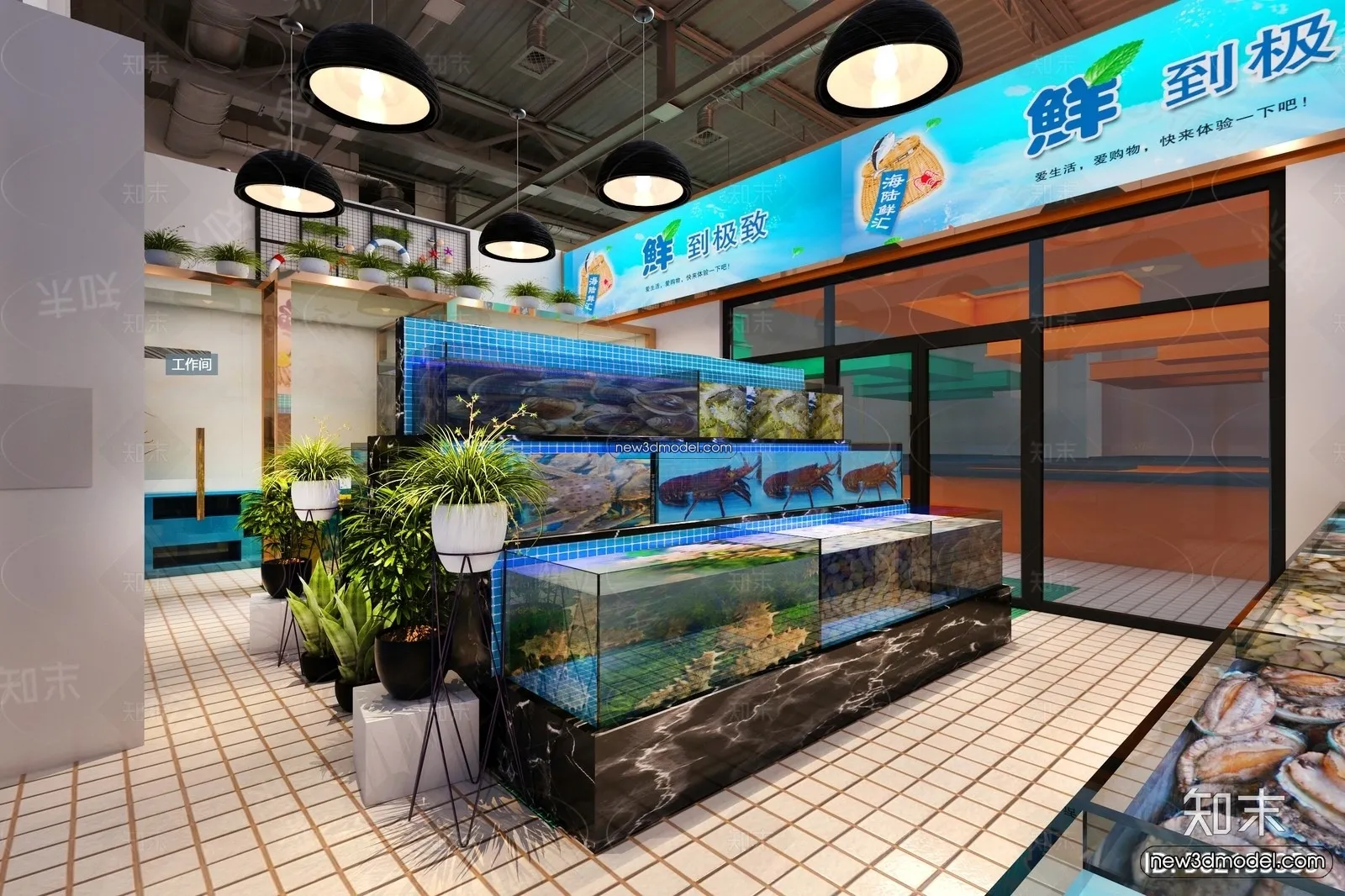 Seafood Restaurant 3D Scene – 3D Blocks – 055 – VRAY