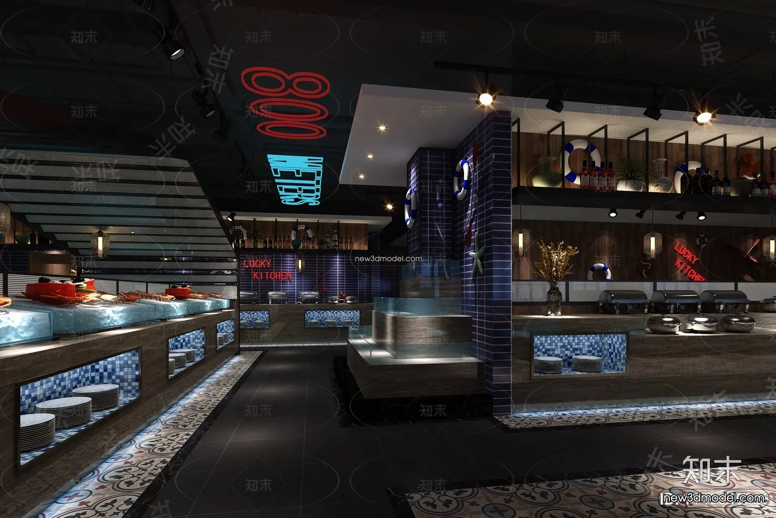 Seafood Restaurant 3D Scene – 3D Blocks – 057 – VRAY