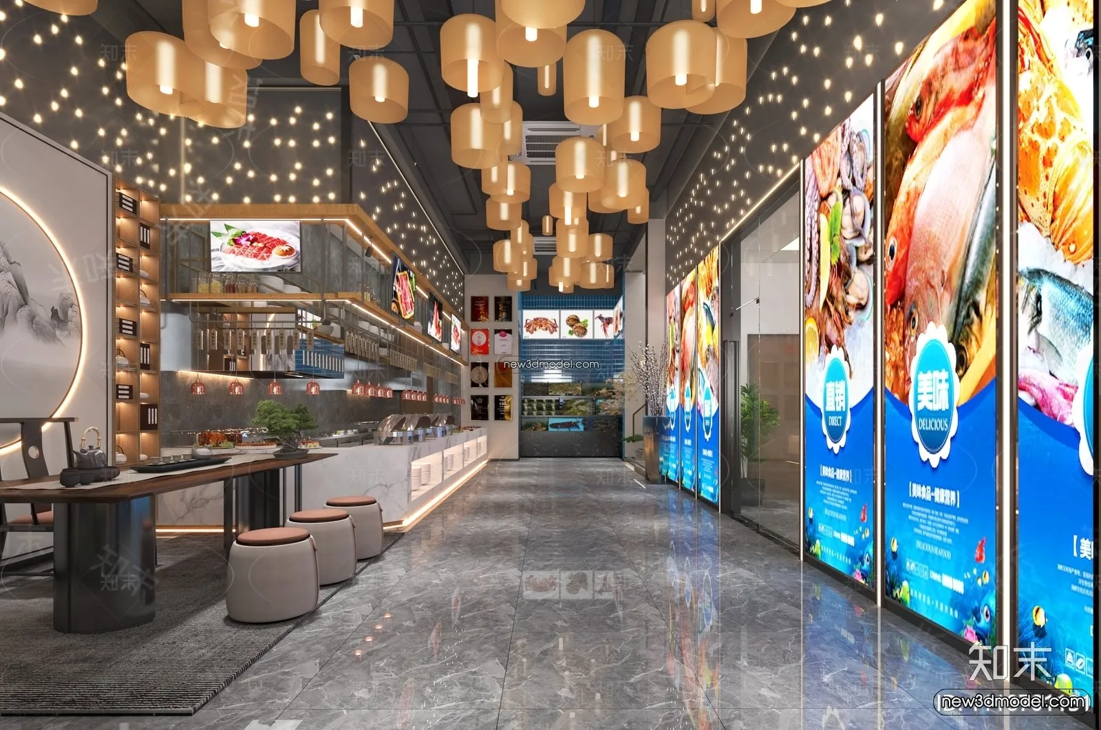 Seafood Restaurant 3D Scene – 3D Blocks – 064 – VRAY