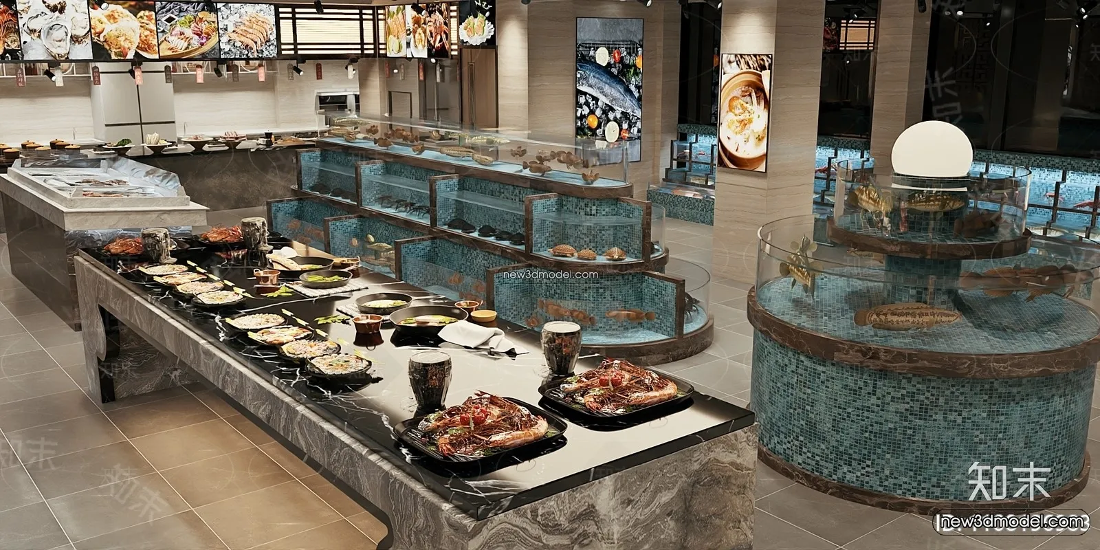 Seafood Restaurant 3D Scene – 3D Blocks – 068 – VRAY