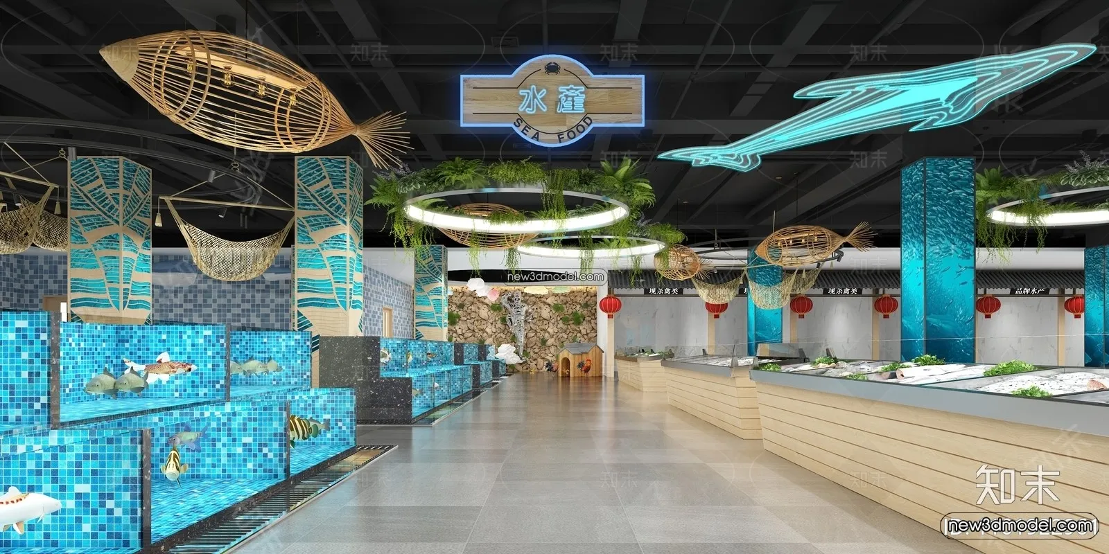 Seafood Restaurant 3D Scene – 3D Blocks – 073 – VRAY