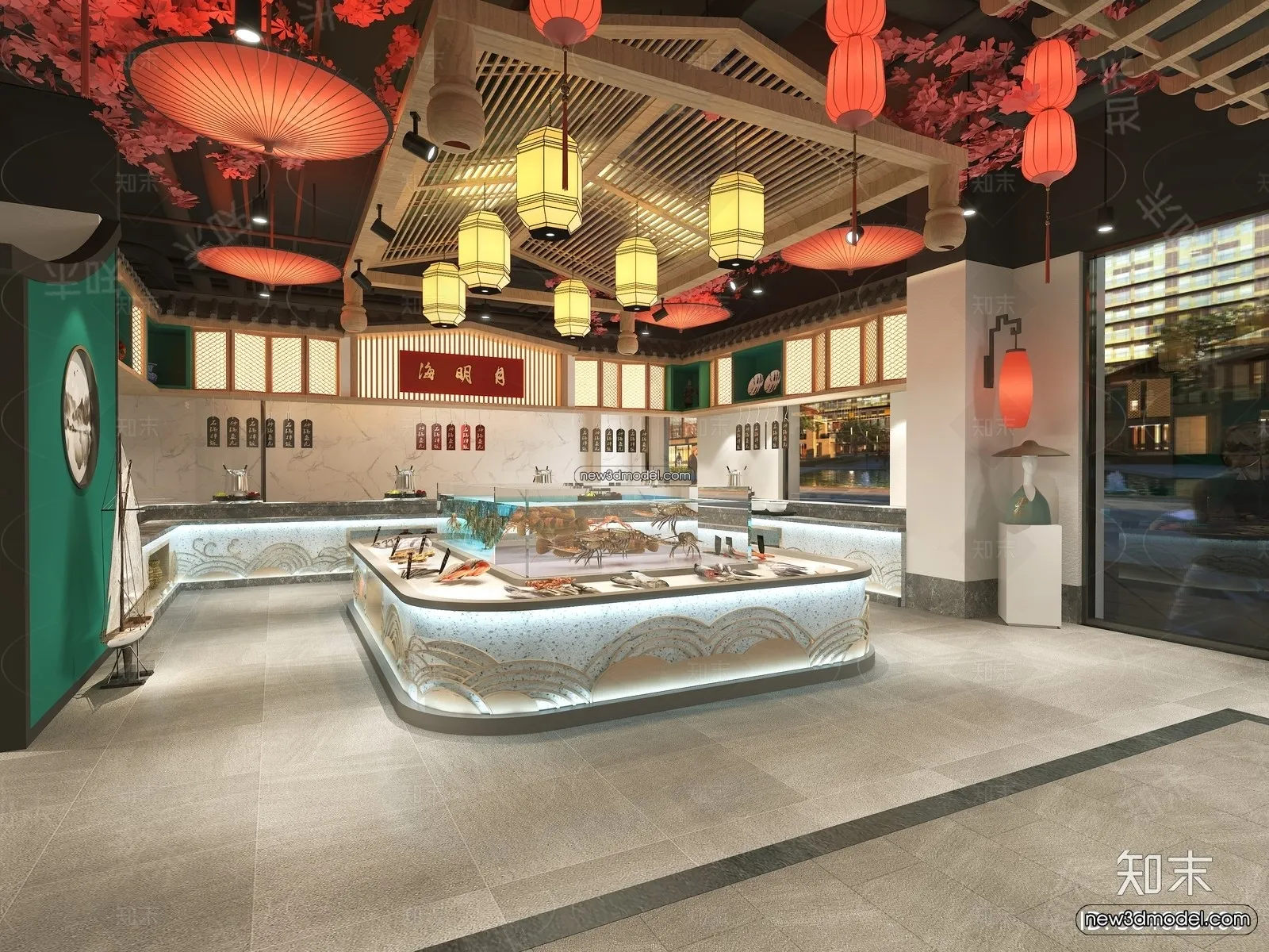 Seafood Restaurant 3D Scene – 3D Blocks – 077 – VRAY