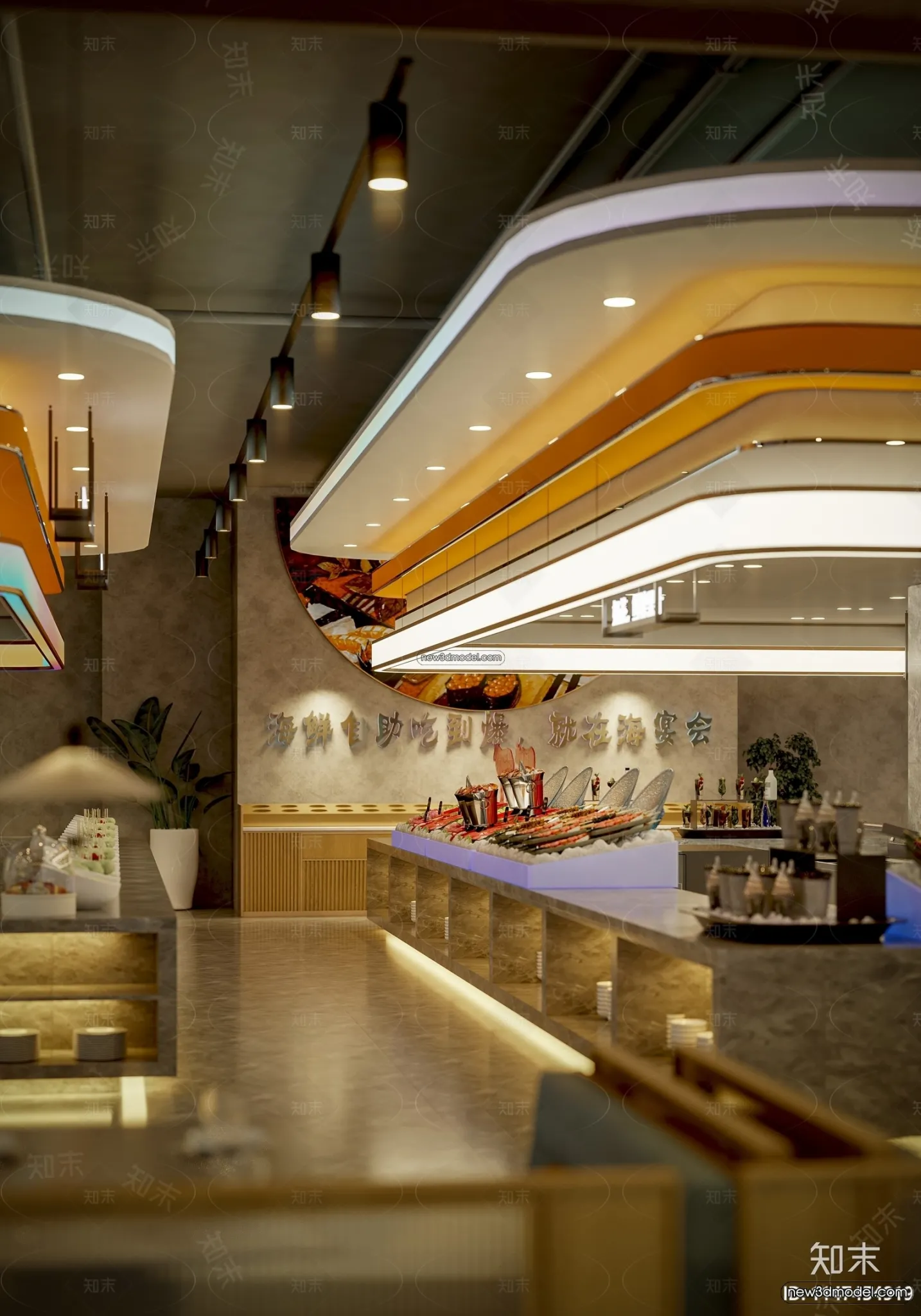 Seafood Restaurant 3D Scene – 3D Blocks – 080 – VRAY