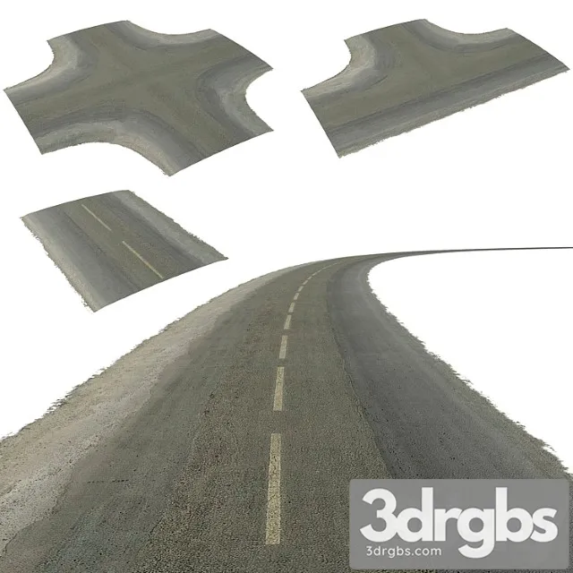 Seamless two lane road with crossroads 3D Model Download