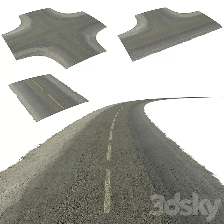 Seamless two lane road with crossroads 3D Model