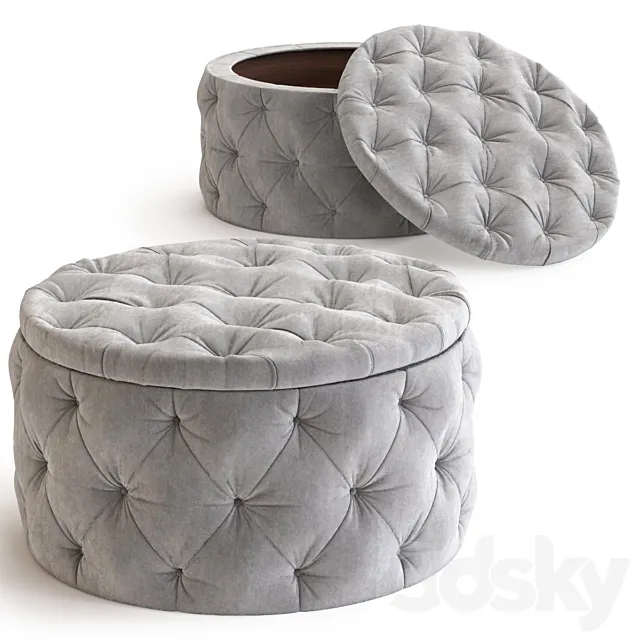 Seating Chest Desire Round Velvet Silver 3D Model