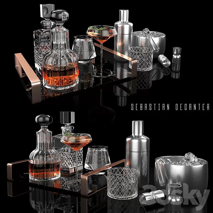 sebastian decanter whiskey set 3D Model