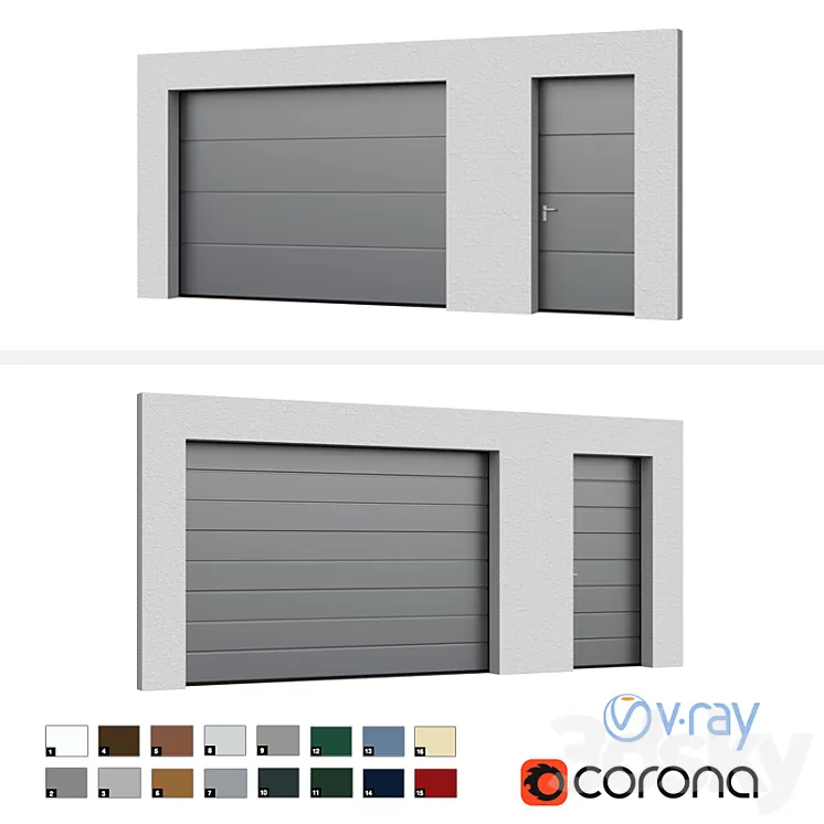 Sectional doors Hormann LPU open \/ closed with side door 3D Model Sectional doors Hormann LPU open \/ closed with side door 3D Model