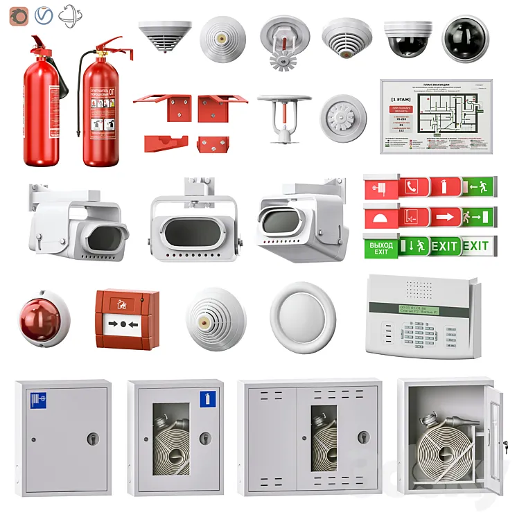 Security and fire alarm set 2 3D Model Free Download