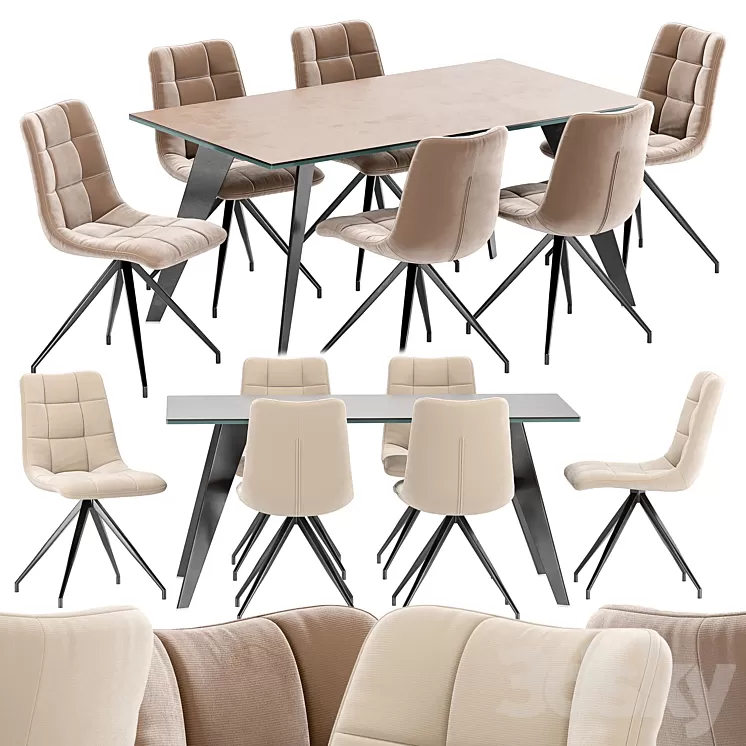 Sedia Diamond dining chair and Nack table 3D Model Free Download