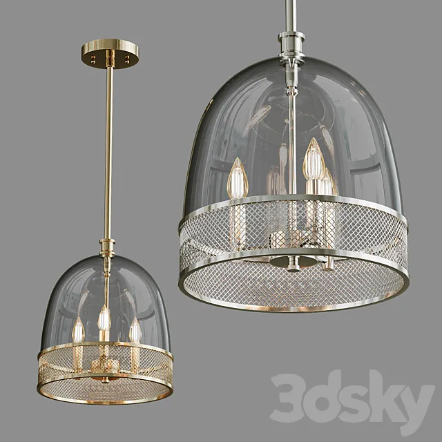 SEEDED GLASS AND SCREEN BELL PENDANT 3D Model