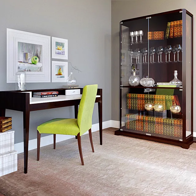 SELVA COLLECTION: writing-desk Waldorf. chair Sorrento and Glass case Downtown 3DModel