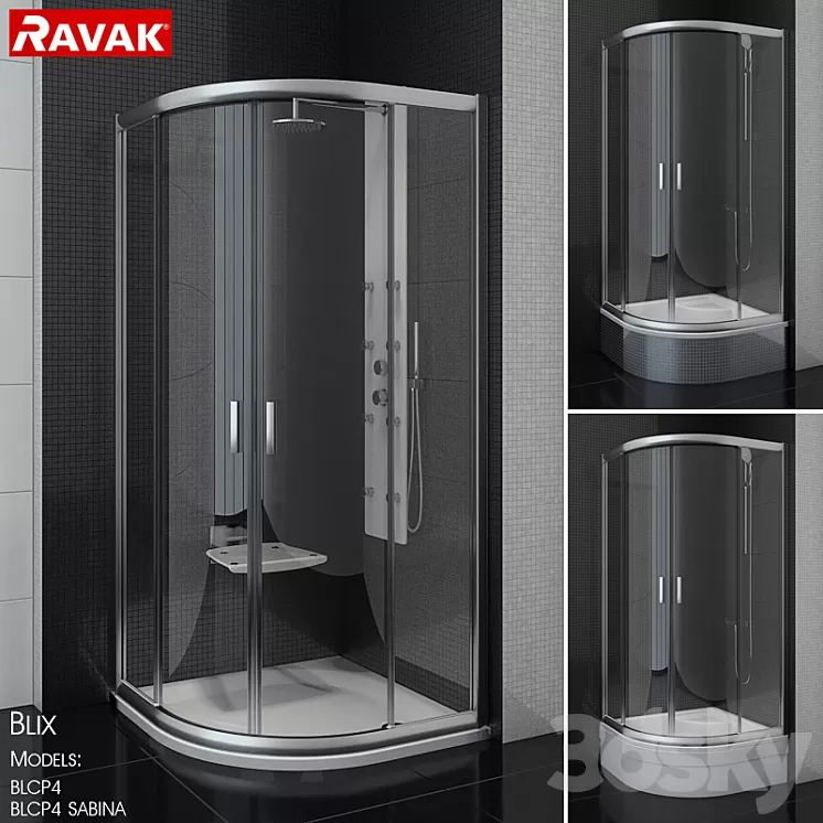 Semi-circular shower cabins Ravak BLIX 3D Model Semi-circular shower cabins Ravak BLIX 3D Model