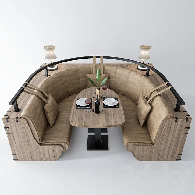 Semicircular sofa with table and decor 3D Model Semicircular sofa with table and decor 3D Model