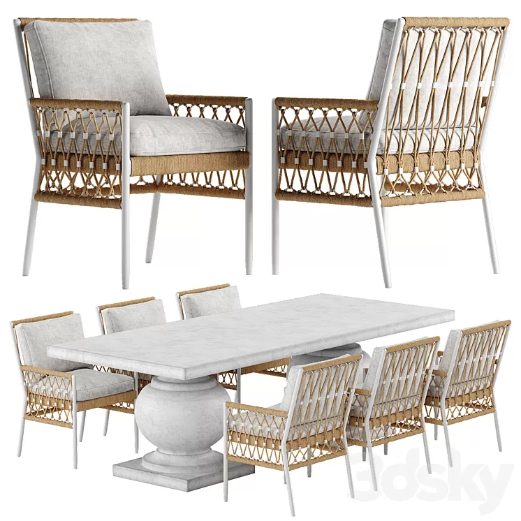 Serena and Lily Salt Greek chair Terrace table set 3D Model