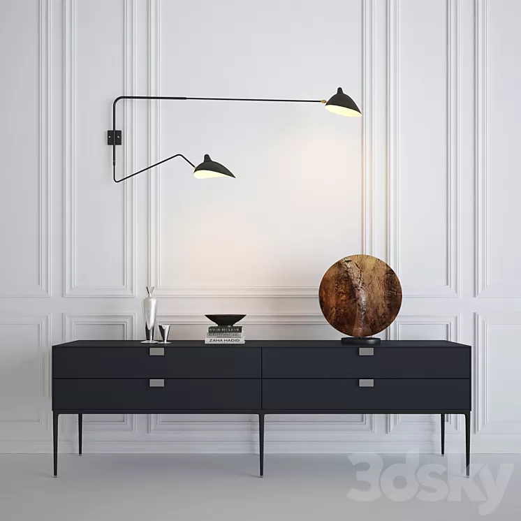 Serge Mouille Rotating Sconce Two Arms & Console 3D Model