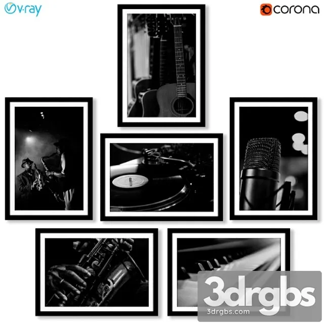 Series of Black and White Musical Instrument Posters 3D Model Download