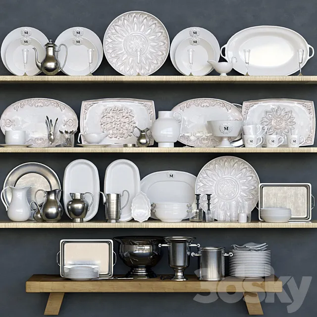 Service shelf. Dishes 10 3D Model