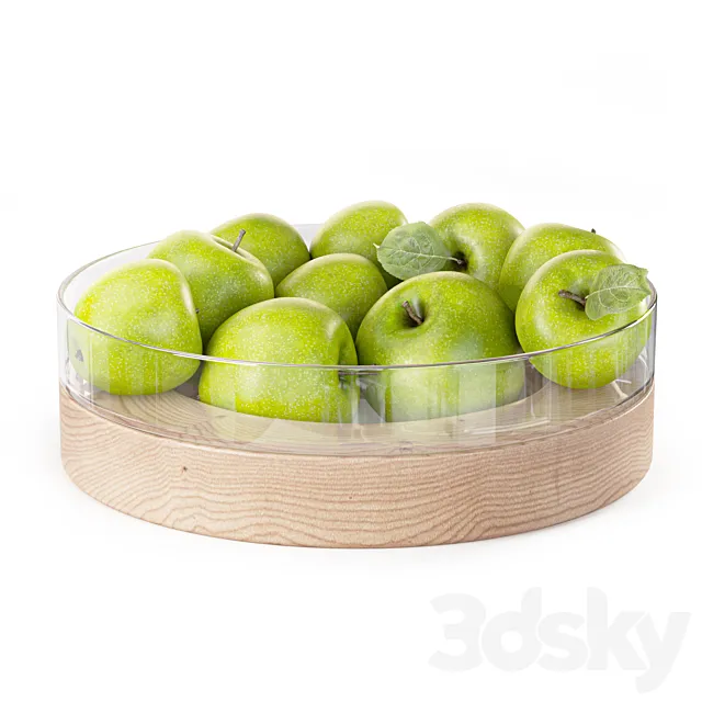 Serving dish on a stand Lotta D31 cm LSA International with green apples 3D Model